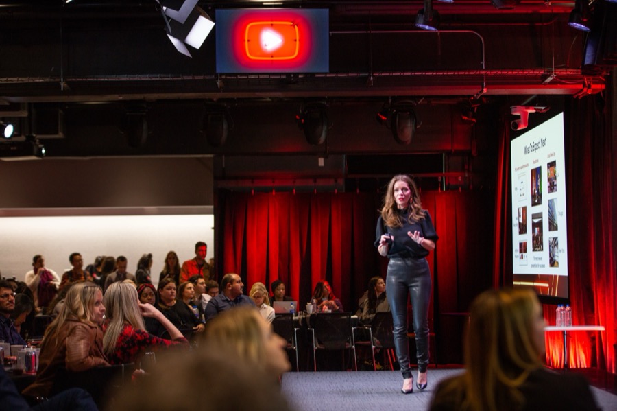 Sadie Thoma speaking at YouTube Insiders Summit